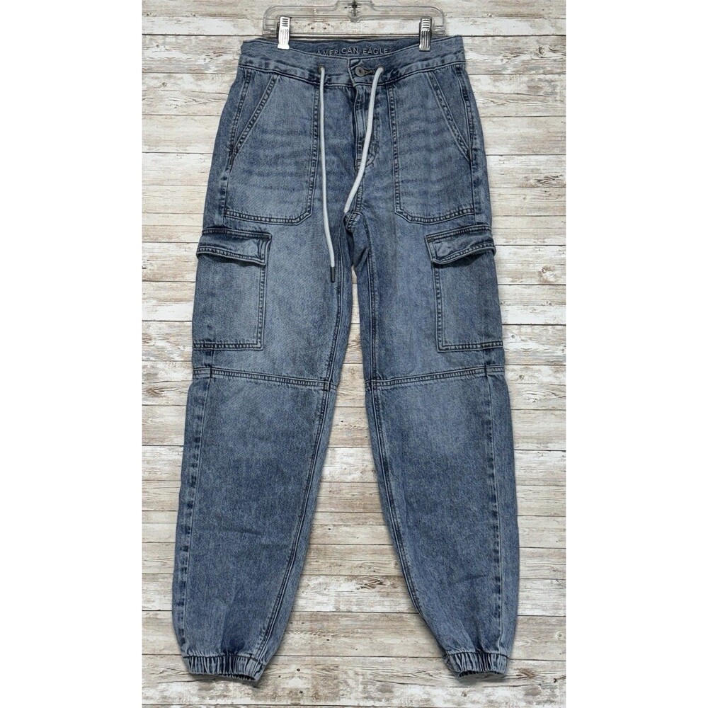 American Eagle Denim Joggers Womens 0 Carpenter Cargo Soft Blue Jeans Pants
